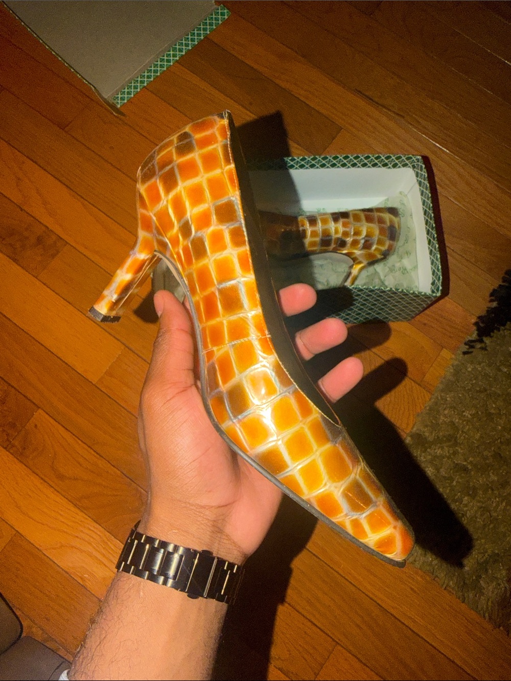 J.Renee Orange Croc-Pattern Mid Heel Pump